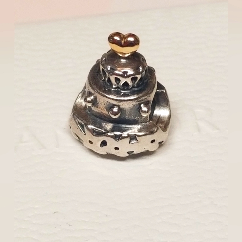 Authentic PANDORA Wedding Cake Charm 925 ALE & 14K GOLD